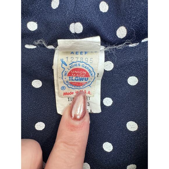 Vintage 1960 IGLWU made dress -Blue and White Polka Dot - Picture 3 of 15